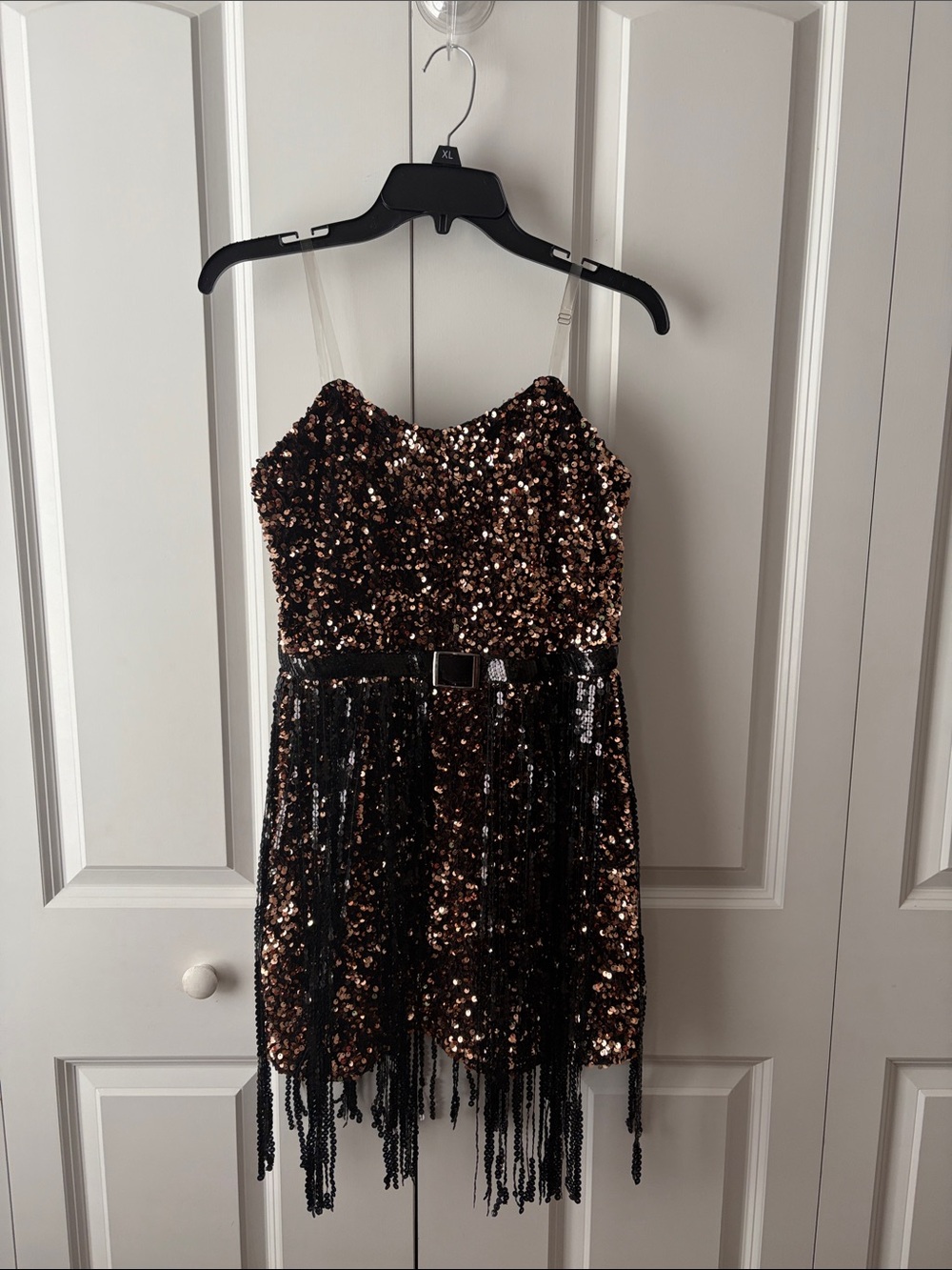 Blue B Sequin Fringe Party Dress Bronze & Black Flapper Party Costume Retro